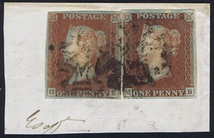 1841 1d Red Black Plate 8 MB AND Plate 17 GE Rare Mixed Issues Franking Fine - Picture 1 of 1