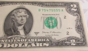 NEW-TRINARY- 2017A $2 Bill-B75475555A-QUAD FIVES-5 TOTAL - Bild 1 von 3