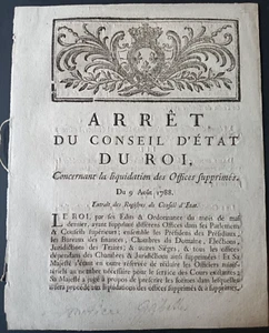 LOIS ARRETES DECRETS - ARRET DU CONSEIL D'ETAT DU ROI - Liquidation 9 Août 1788 - Imagen 1 de 2