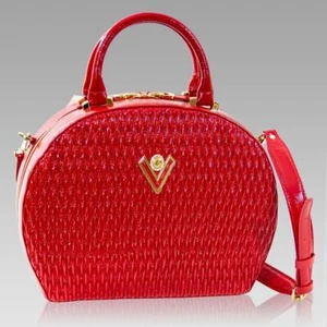 Valentino Orlandi Designer Bowler Purse Red Quilted Lacquered Leather Bag  - Picture 1 of 12