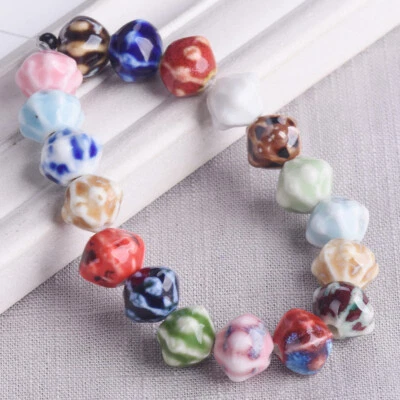 5pcs 12mm Bicone Shape Handmade Flambed Ceramic Porcelain Loose Beads Lot - Image 1 of 4