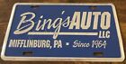 Bing's Auto LLC Dealership Booster License Plate Mifflinburg Pennsylvania