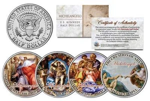 MICHELANGELO SISTINE CHAPEL Colorized JFK Kennedy Half Dollar U.S. 4-Coin Set - Picture 1 of 1