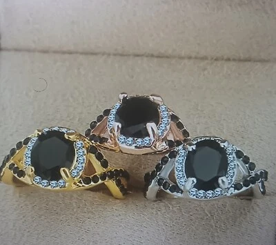 Anillo Mujer Oro y Plata De Colección Inspirado Forma Infinita Piedra Negra Talla 9 10 Foto 1 de 4