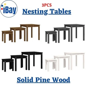 3 PCS Wooden Nesting Tables Nightstand Living Room Coffee Tables Solid Wood Pine - Picture 1 of 37