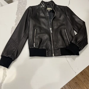 Michael Kors Leather Zip Moto Bomber Jacket Womens Size XS Black NWOT - Picture 1 of 16