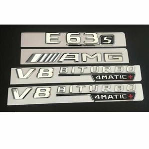 Chrome E63s AMG V8 BITURBO 4MATIC+ Trunk Fender Badges Emblems for Mercedes Benz - Picture 1 of 3
