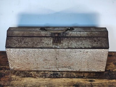 Vintage Rusty Metal Hip Roof Tool Box - Image 1 of 4