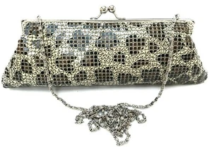 Leopard Animal Print Clutch Handtasche Metall Mesh Clutch mit Kette für Damen - Bild 1 von 68