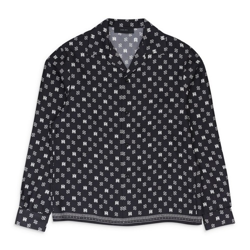 CAMICIE ELEGANTI NUOVE CON ETICHETTE AMIRI MA LOGO RIPETIZIONE MANICA LUNGA CAMP NERO BIANCO TAGLIA XS $1190