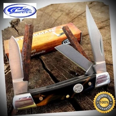 小号 Stockman 3 刀折叠口袋刀 - 黑色珍珠手柄 - 72-BK — 第 1/3 张图片