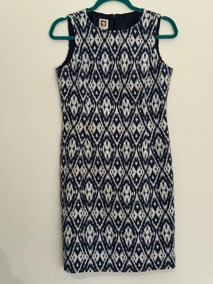 Vestido para mujer Ann Klein talla 4 funda sin mangas espalda forrado con cremallera azul/blanco Foto 1 de 4