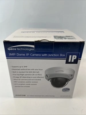 Speco 3MP Dome IP Camera with Junction Box 03VFDM - Image 1 of 4