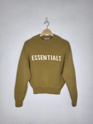 Suéter tejido caqui ESSENTIALS Fear Of God para niños talla 8 cuello redondo dorado Foto 1 de 4