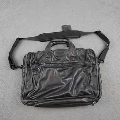 Tumi Black Leather Laptop Briefcase Messenger Bag with Shoulder Strap Organizer - Image 1 of 4