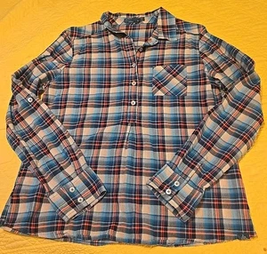 prAna Hemd Damen Medium Bluse türkis bunt kariert 1/2 Knopf Popover Tasche - Bild 1 von 12