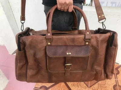 Leather Bag Men Duffle Travel Luggage Gym S Vintage Genuine Overnight Weekend - Image 1 of 4