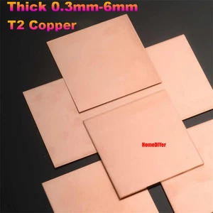 T2 Pure Copper Sheet Cu Metal Solid Plate Thick 0.3mm-6mm Width*Length 10-300mm - Picture 1 of 15