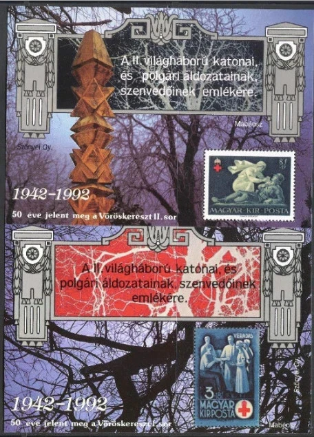 HUNGRÍA - 1992. Par de hojas conmemorativas - Cruz Roja - Versión plateada Foto 1 de 1