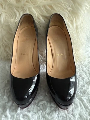 Christian Louboutin Bianca 120 Black Patent Leather Platform Pump Heels Sz 37 - Image 1 of 4