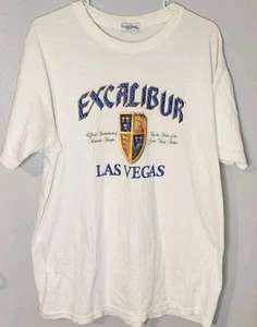 Vintage Excalibur Las Vegas Men's L Tee White/ Off White 90s Shirt - Picture 1 of 10