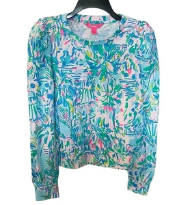 Sudadera Lilly Pulitzer Jansen Azul Ibiza Cabana Estampado Tropical Talla XS NUEVA  - Imagen 1 de 9