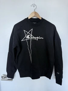 Rick Owens x Champion Logo Embroidered Crewneck Sweatshirt - Black - Small - Picture 1 of 4