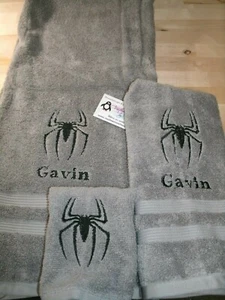 Spiderman Spider Logo Personalized 3 Piece Bath Towel Set Your Color Choice - Picture 1 of 1