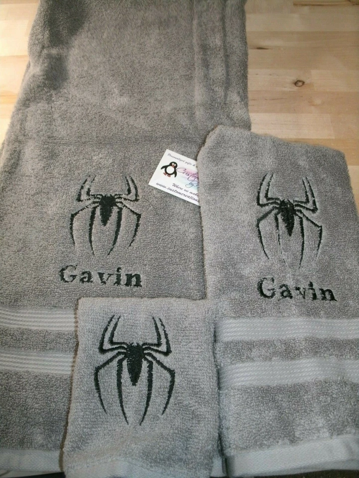 Spiderman Spider Logo Personalized 3 Piece Bath Towel Set  Your Color Choice  - Image 1 of 1