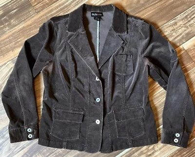 Style & Co Brown Stretch Velvet Blazer Women’s Button Front Pockets Retro XL - Image 1 of 4