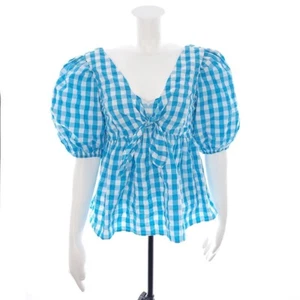 Blusa de gingham arrugado Lilly Pulitzer Sarafina turquesa oasis talla 0 - Imagen 1 de 11