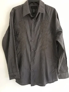 Attention medium grey stripe western embroidery button front shirt  - Picture 1 of 6