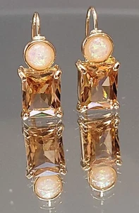 New Pretty Gold Tone Synthetic Citrine & Opal Small Drop Earrings - Picture 1 of 6