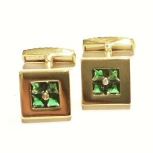 Pair Cufflinks 18k  gold - Diamonds & Emeralds   0299