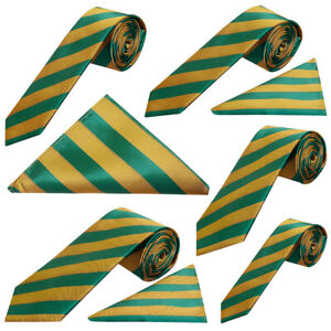 Green Gold Striped Ties Mens Events Formal Sets Skinny Classic Stripe Football