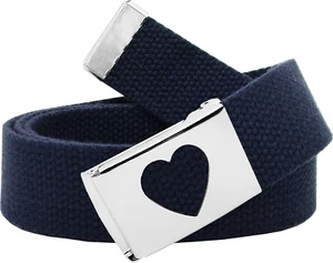 Girl'S 1.25" Wide Heart Silver Flip Top Belt Buckle with Canvas Web Belt - Picture 1 of 4