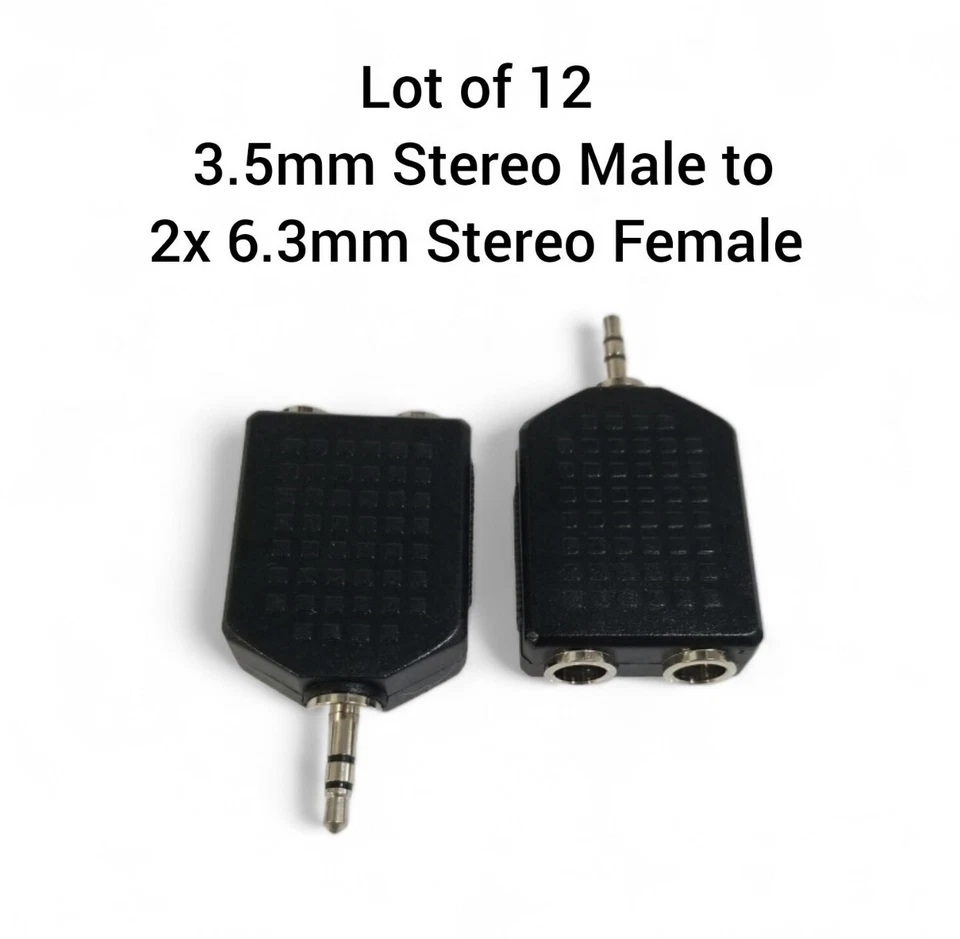 Lote de 12 adaptadores estéreo de 3,5 mm macho a doble 6,3 mm estéreo hembra Foto 1 de 4