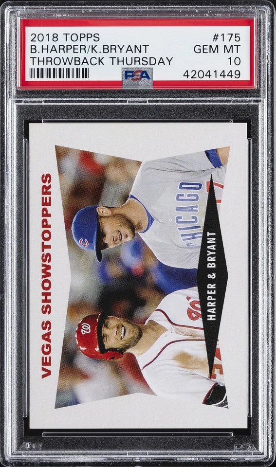 2018 TOPPS THROWBACK THURSDAY #175 BRYCE HARPER/KRIS BRYANT PSA 10 - Image 1 of 2