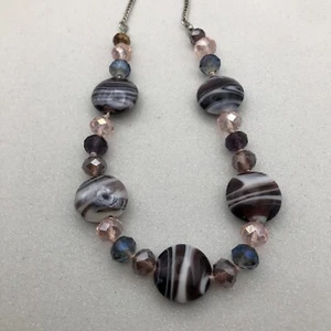 M&S Garden Glass Necklace Silver Tone Faceted Purple Pink Blue Wedding Holiday - Picture 1 of 10