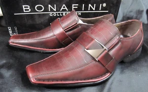 BONAFINI COLLECTION- A-181 -Men's Wine color LEATHER Dress Loafers Shoes Size 8 - Picture 1 of 12