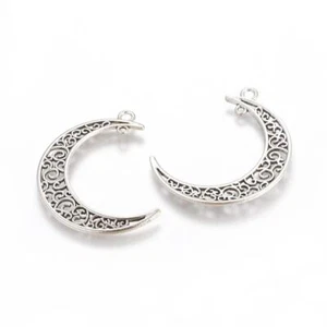 Metal Alloy Moon Pendants Antique Silver 37mm Pack Of 6 - Picture 1 of 1