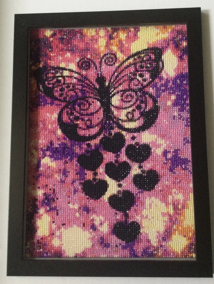 Framed Butterfly Over Hearts Dot Art - 11” X 13” - Image 1 of 1