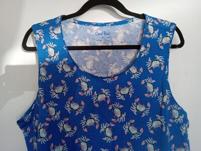 Blusa sin mangas azul Coral Bay talla XL con diseño de cangrejo azul. Excelente estado Foto 1 de 4