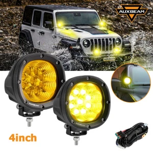 AUXBEAM 4" Amber LED Work Light Flood Fog Light Pods For Ford Hummer Dodge Jeep - Picture 1 of 12