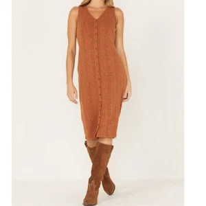 Cleo + Wolf Boot Barn Ribbed Tank Midi Dress, Women's Size L - Brown - Picture 1 of 11