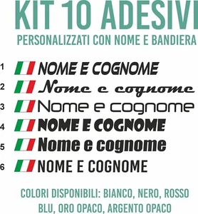 Kit 10 adesivi nome personalizzato + bandiera FLAG per AUTO MOTO BICI - Foto 1 di 1