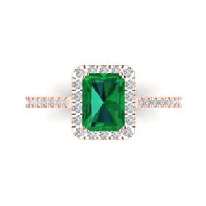 14K Rose Gold Solitaire with Accents Engagement Ring, 1.86 ctw Simulated Emerald - Picture 1 of 11