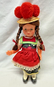 Vintage West German Souvenir Doll Figure Painted Eye Plastic Traditional Dress - Bild 1 von 10