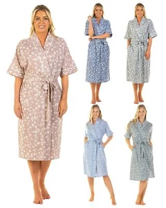 Cotton Rich Wrap Heather Leopard/Star Lightweight Jersey Dressing Gown Robe - Picture 1 of 24