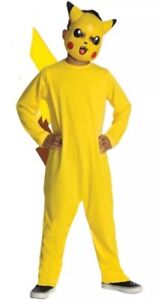 New Rubies POKEMON Pikachu Costume Boys L 10-12 Yellow Jumpsuit Tail Face Mask
